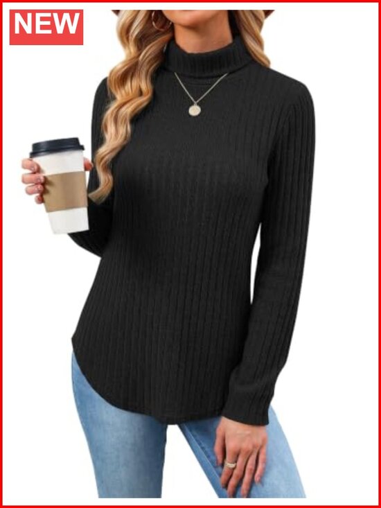 Tops - Turtleneck Tunic Sweater Women Long Sleeve Pullover Knit Top